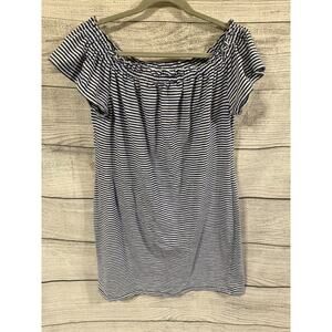 Women’s Vineyard Vines Blue White Striped Off Shoulder Dress Nautical Medium